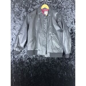 Vintage American Weekend Genuine Leather Jacket Bomber Mens M Black Biker